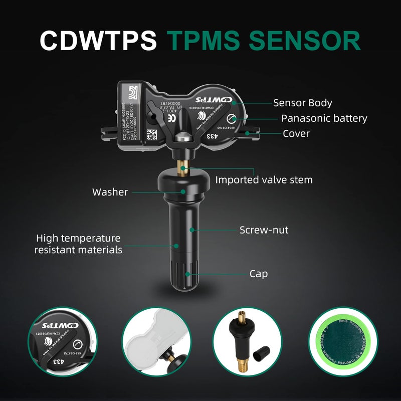 CDWTPS TPMS Sensor,433MHZ Tire Pressure Monitor System for Chrysler| Jeep| Dodge|Fiat Replaces#68313387AB 68193586AC 68252493AB - Image 4